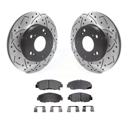 Rotors de frein à disque fendus percés à revêtement avant et Kit de plaquettes en céramique pour Honda Civi