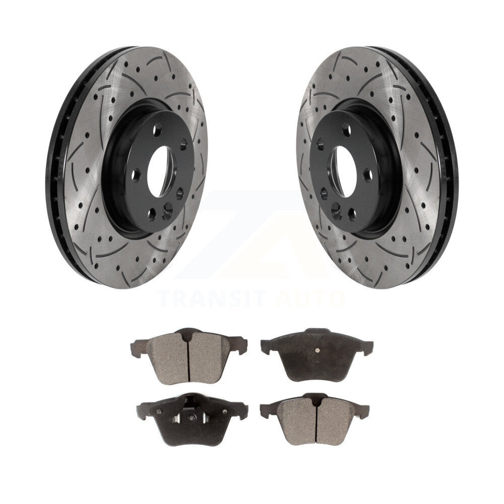 Rotors de frein à disque fendus percés à revêtement avant et kit de plaquettes en céramique pour Volvo V7