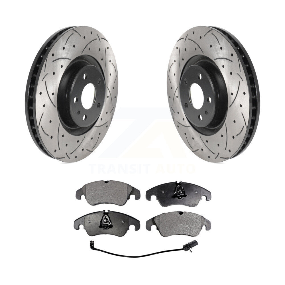 Rotors de frein à disque fendus percés à revêtement avant et kit de plaquettes en céramique pour Audi A6