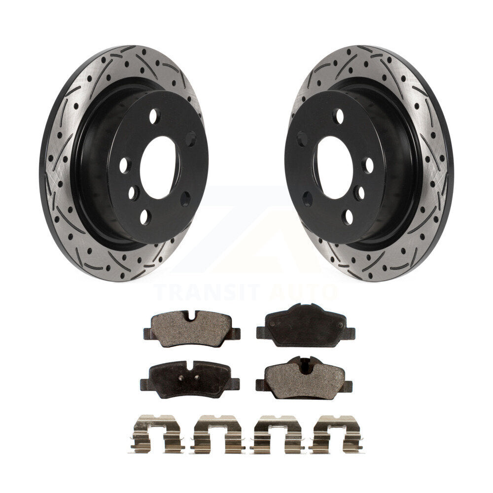 Rotor de frein à disque fendu percé à revêtement arrière et kit de plaquettes en céramique pour Mini Coope