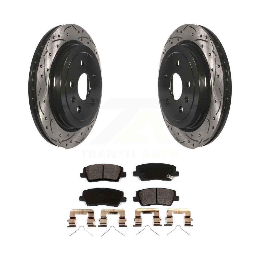 Rotors de frein à disque fendus percés à revêtement arrière et Kit de plaquettes en céramique pour Cadillac CT