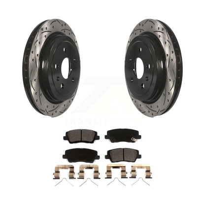 Rotors de frein à disque fendus percés à revêtement arrière et Kit de plaquettes en céramique pour Cadillac CT