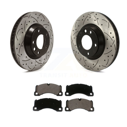 Rotor de frein à disque à fente percée avec revêtement avant et Kit de plaquettes en céramique pour Porsche Cayenn