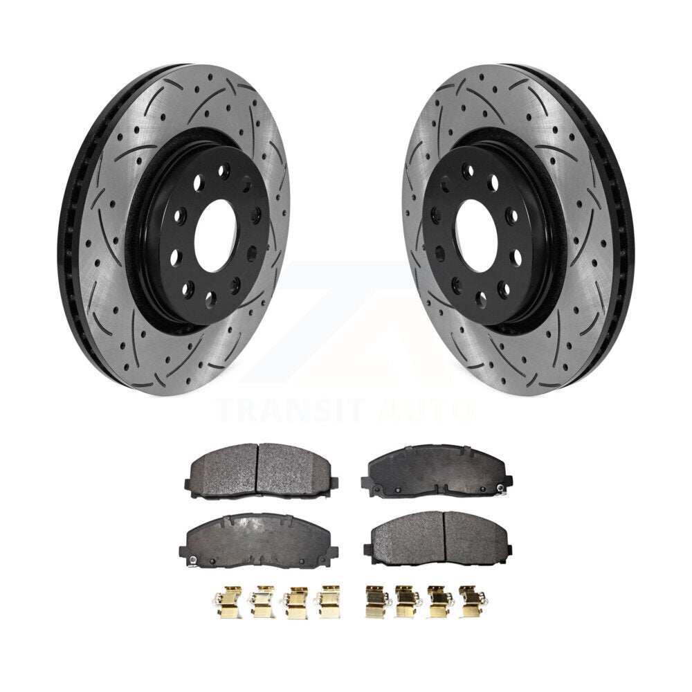 Kit de plaquettes en céramique pour rotors de frein à disque à fente avant percée pour Jeep Wrangler Gladiato