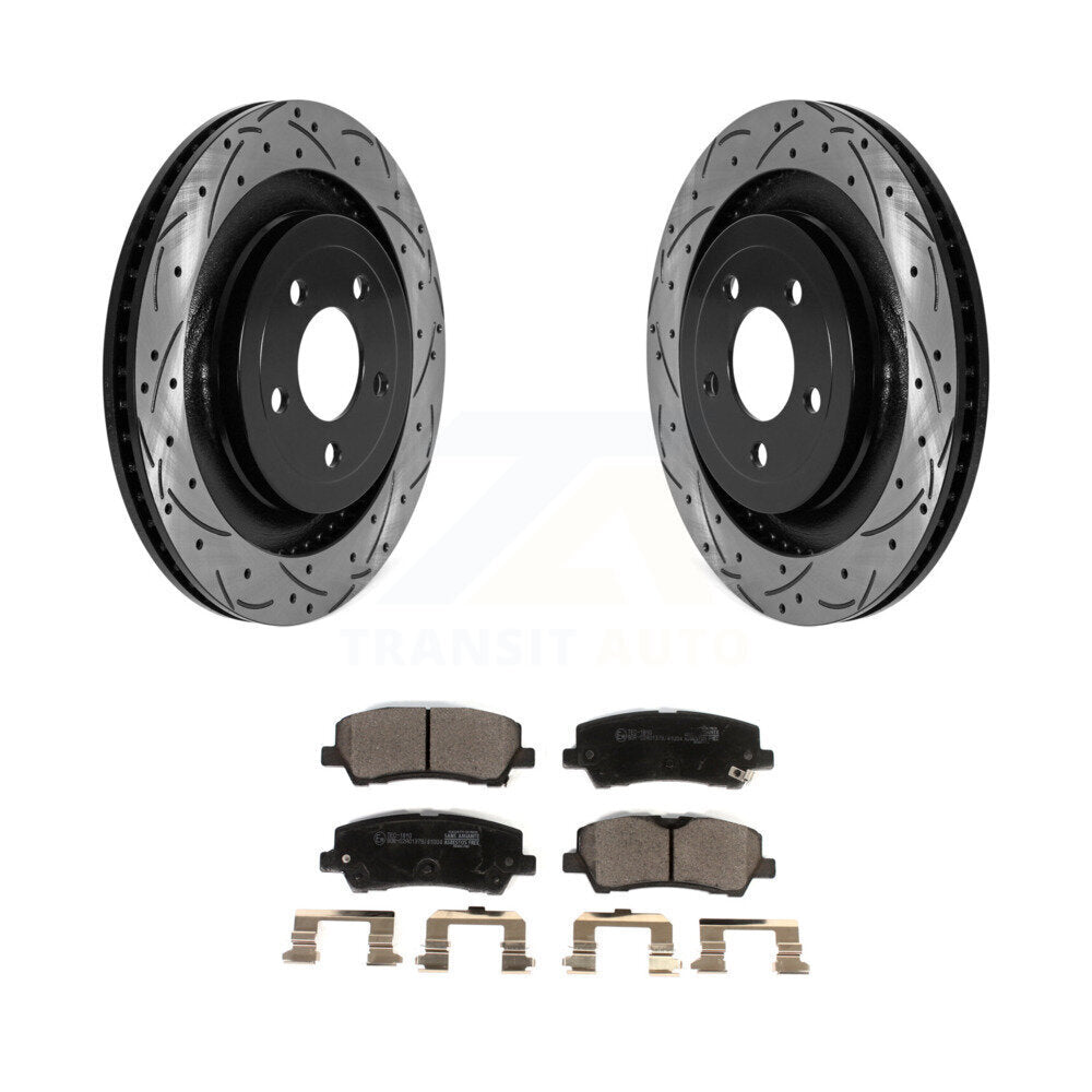 Rotors de frein à disque fendus percés à revêtement arrière et Kit de plaquettes en céramique pour Ford Mustang