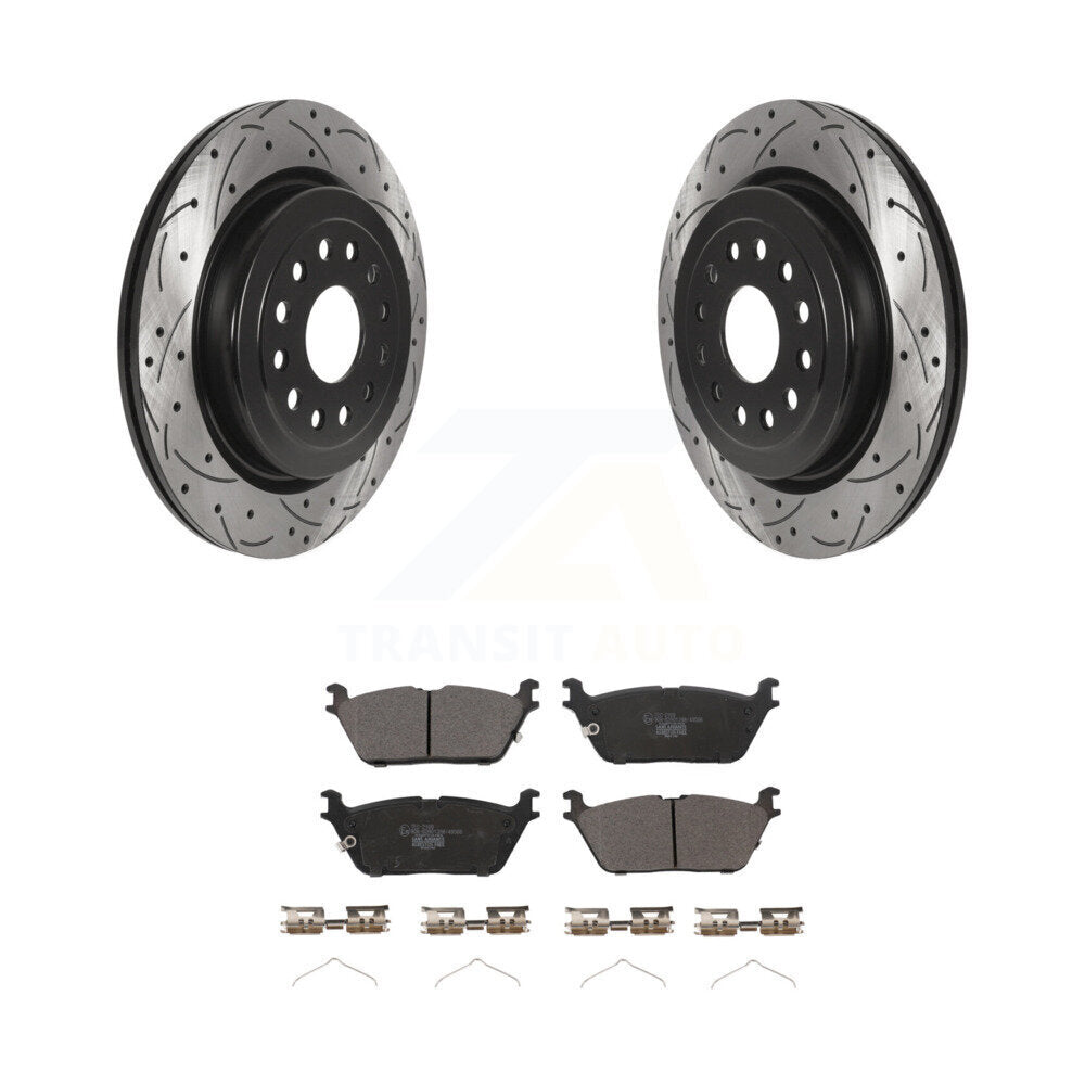 Rotors de frein à disque fendus percés à revêtement arrière et kit de plaquettes en céramique pour Ram 1500