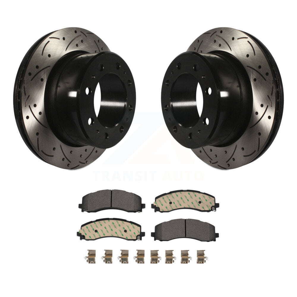 Rotor de frein à disque fendu percé à revêtement arrière et Kit de plaquettes en céramique pour Ram 2500 350