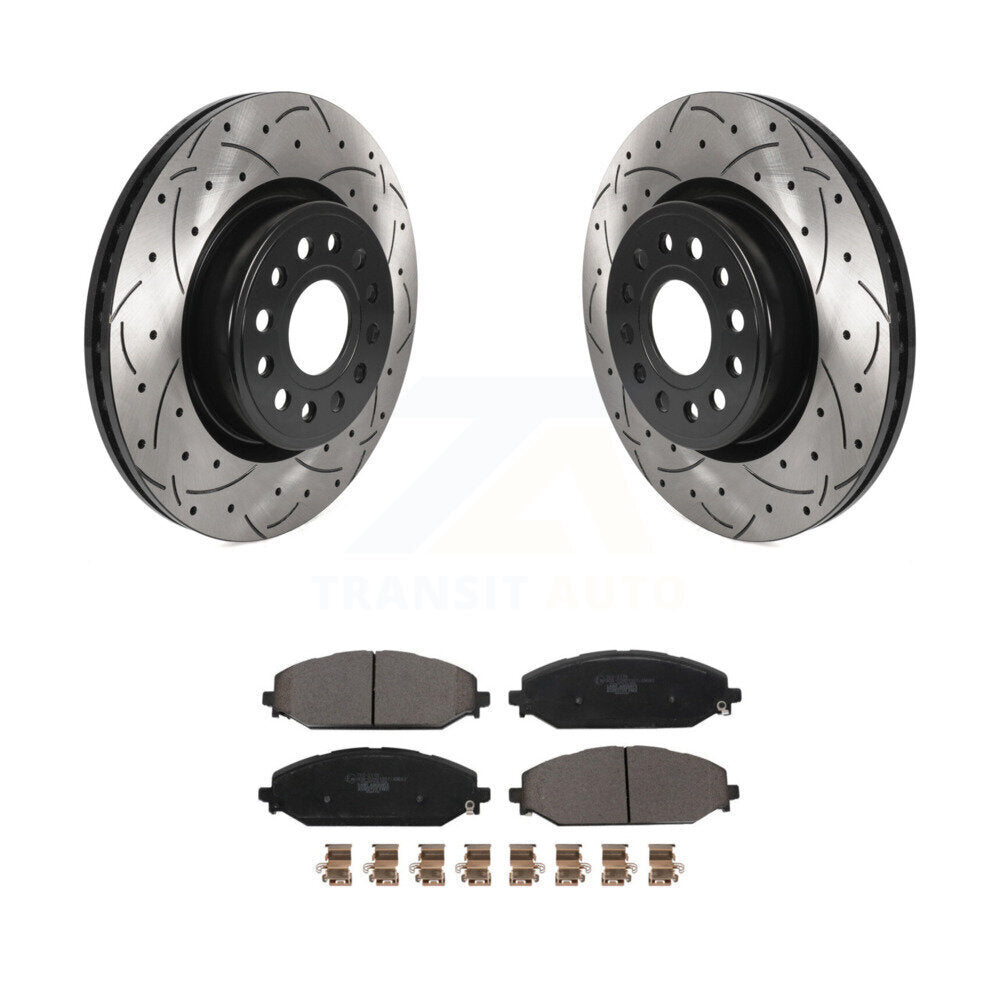 Rotors de frein à disque fendus percés à revêtement avant et kit de plaquettes en céramique pour Ram 150