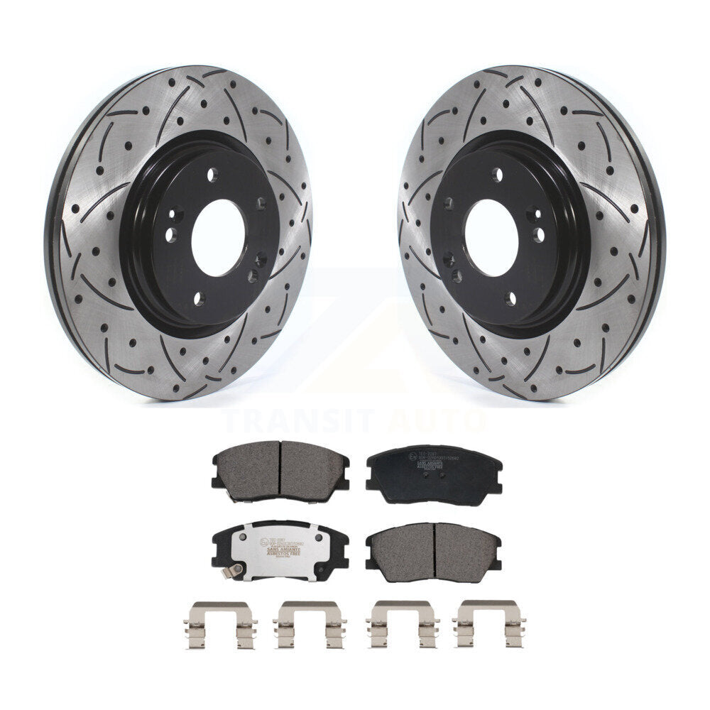 Rotors de frein à disque fendus percés à revêtement avant et Kit de plaquettes en céramique pour Kia Soul E