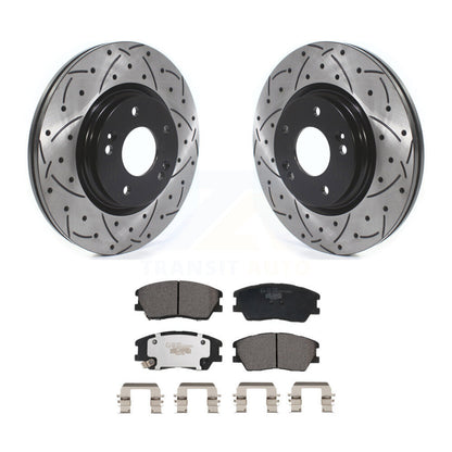 Rotors de frein à disque fendus percés à revêtement avant et Kit de plaquettes en céramique pour Kia Soul E