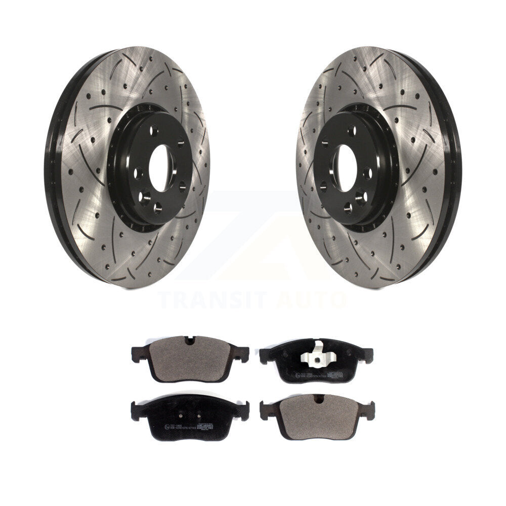 Rotor de frein à disque fendu percé à revêtement avant et kit de plaquettes en céramique pour Volvo XC6