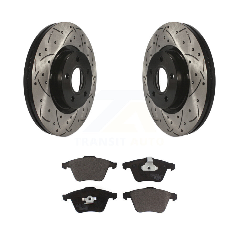 Rotors de frein à disque fendus percés à revêtement avant et kit de plaquettes en céramique pour Volvo S4