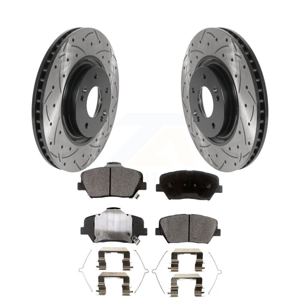 Rotor de frein à disque à fente avant percée et kit de plaquettes en céramique pour Hyundai Nex 2019 – 2022