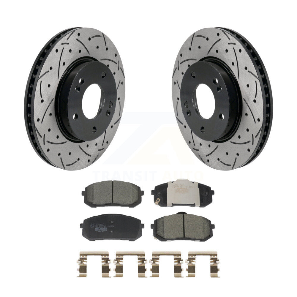 Rotor de frein à disque à fente percée avec revêtement avant et Kit de plaquettes en céramique pour Hyundai Elantr