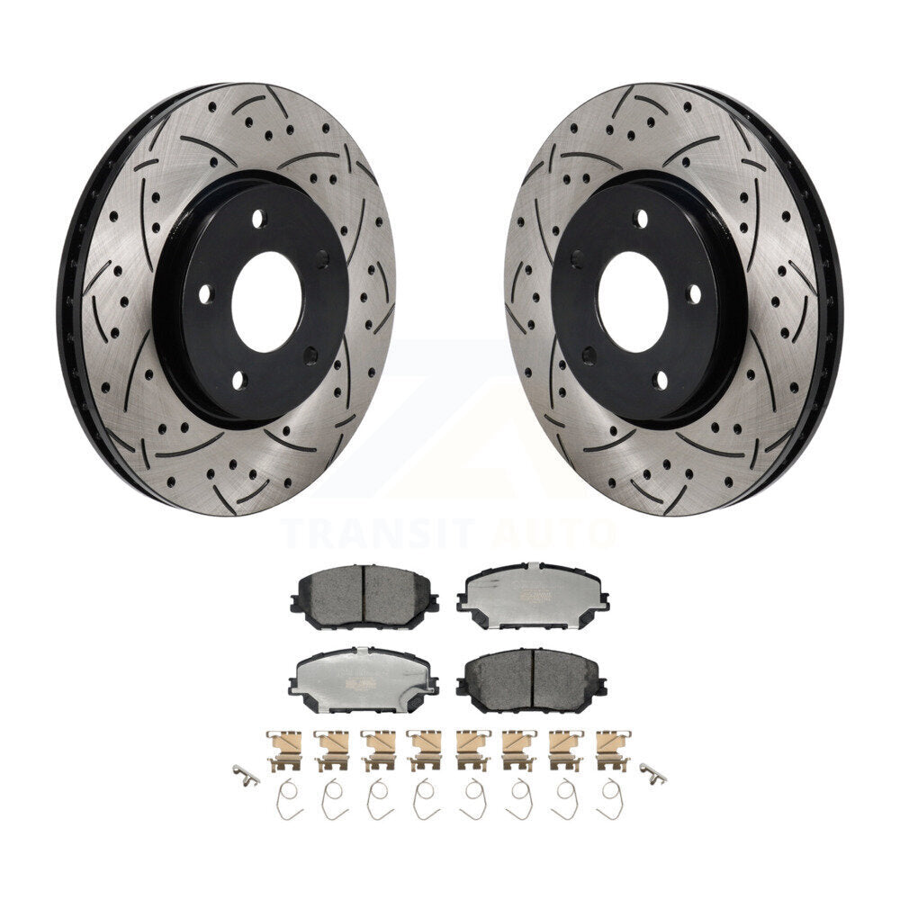 Rotor de frein à disque fendu percé à revêtement avant et Kit de plaquettes en céramique pour Nissan Rogu