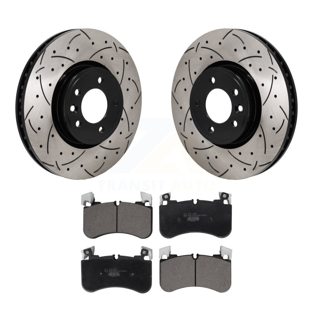 Rotor de frein à disque à fente avant percée et Kit de plaquettes en céramique pour Land Rover Range Spor