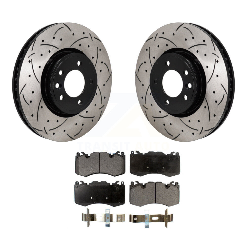 Rotor de frein à disque à fente avant percée et Kit de plaquettes en céramique pour Land Rover Range Spor