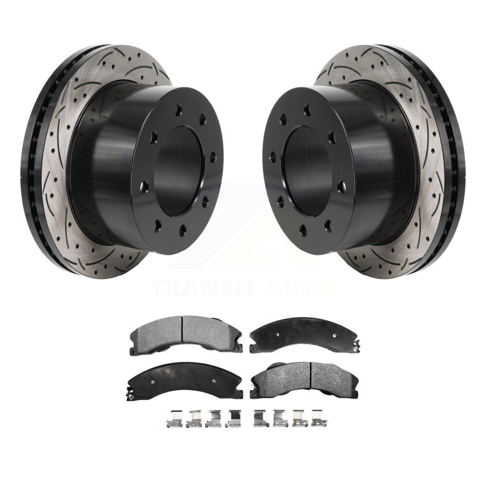 Rotor de frein à fente arrière percé et Kit de plaquettes en céramique pour GMC Sierra 3500 HD Chevrole