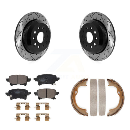 Disque arrière, rotors percés et fendus, plaquettes en céramique et Kit de mâchoires de frein de stationnement pour