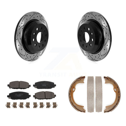Disque arrière, rotors percés et fendus, plaquettes en céramique et Kit de mâchoires de frein de stationnement pour
