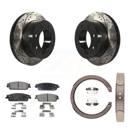 Disque arrière, rotors percés et fendus, plaquettes en céramique et Kit de mâchoires de frein de stationnement pour
