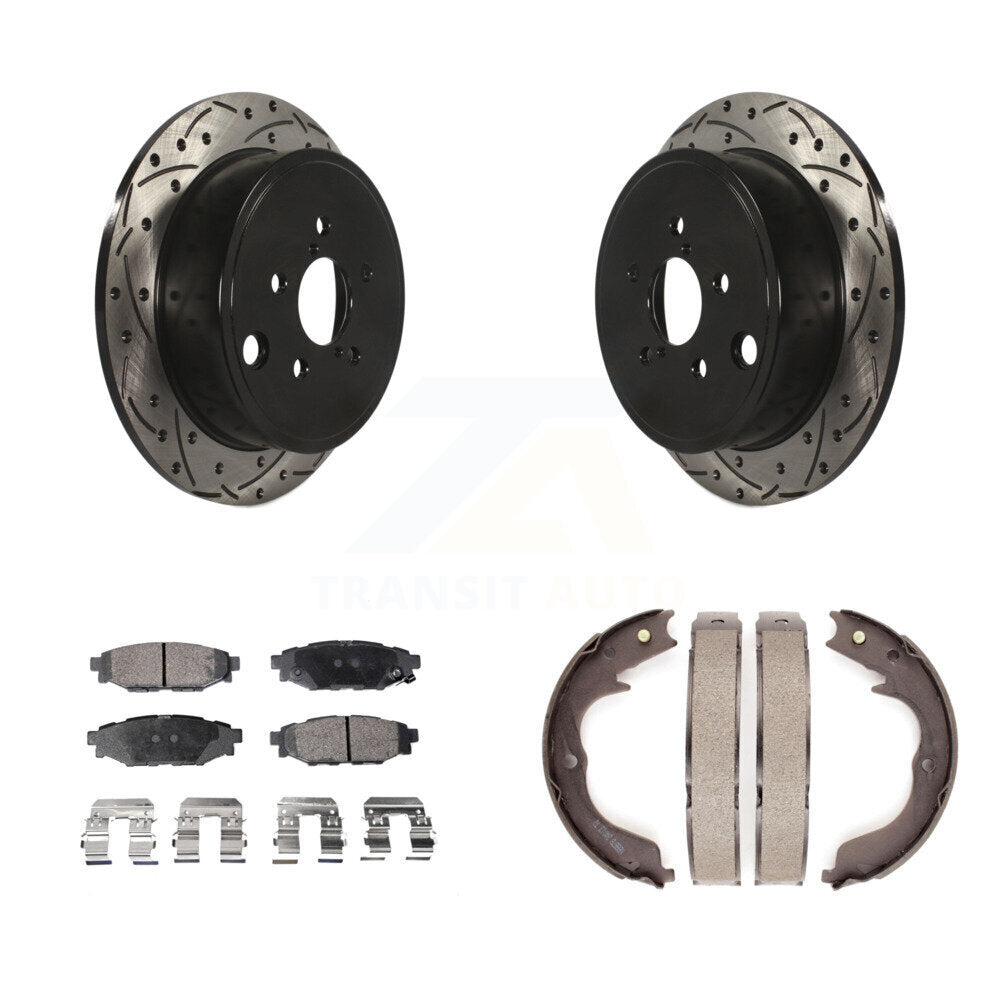 Kit de plaquettes en céramique et de patins de stationnement pour disques arrière, rotors percés et fendus, pour Subar