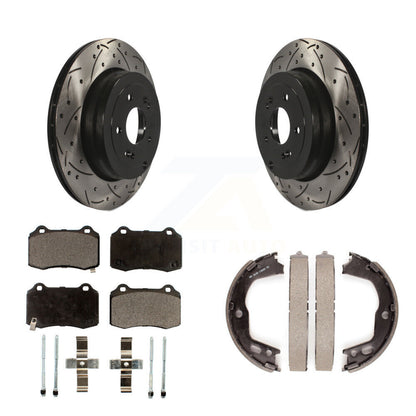 Disque arrière, rotors percés et fendus, plaquettes en céramique et Kit de mâchoires de frein de stationnement pour