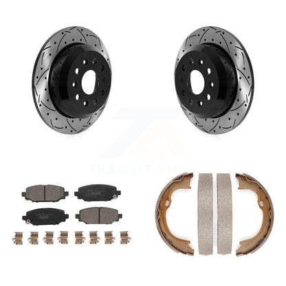 Disque arrière, rotors percés et fendus, plaquettes en céramique et Kit de mâchoires de frein de stationnement pour