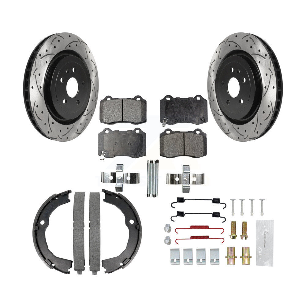 Disque arrière, Rotors percés et fendus, plaquettes en céramique, Kit de quincaillerie pour chaussures de stationnement pour