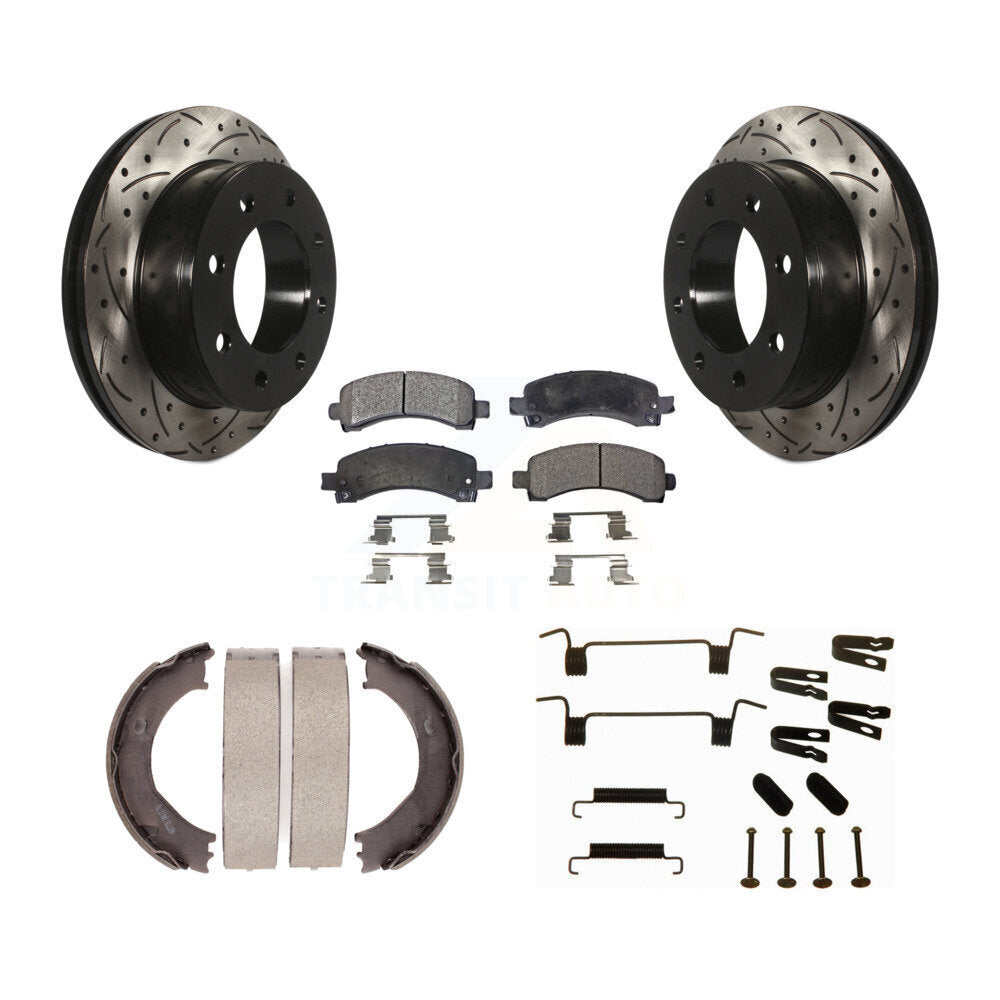 Disque arrière, Rotors percés et fendus, plaquettes en céramique, Kit de quincaillerie pour chaussures de stationnement pour