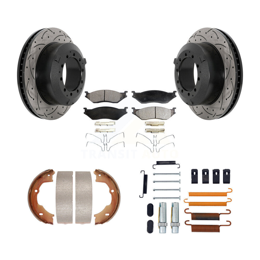 Disque arrière, Rotors percés et fendus, plaquettes en céramique, Kit de quincaillerie pour chaussures de stationnement pour