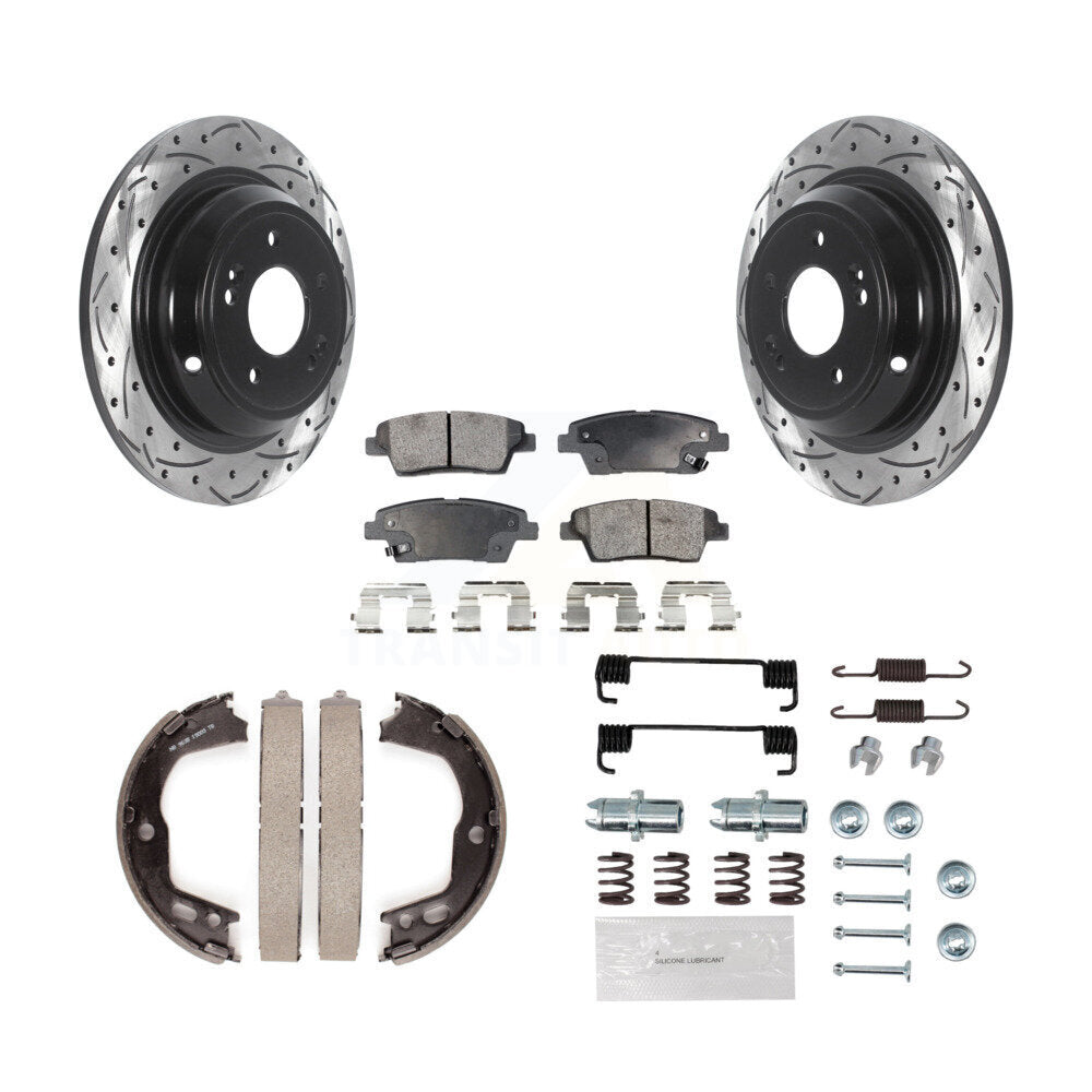 Disque arrière, Rotors percés et fendus, plaquettes en céramique, Kit de quincaillerie pour chaussures de stationnement pour