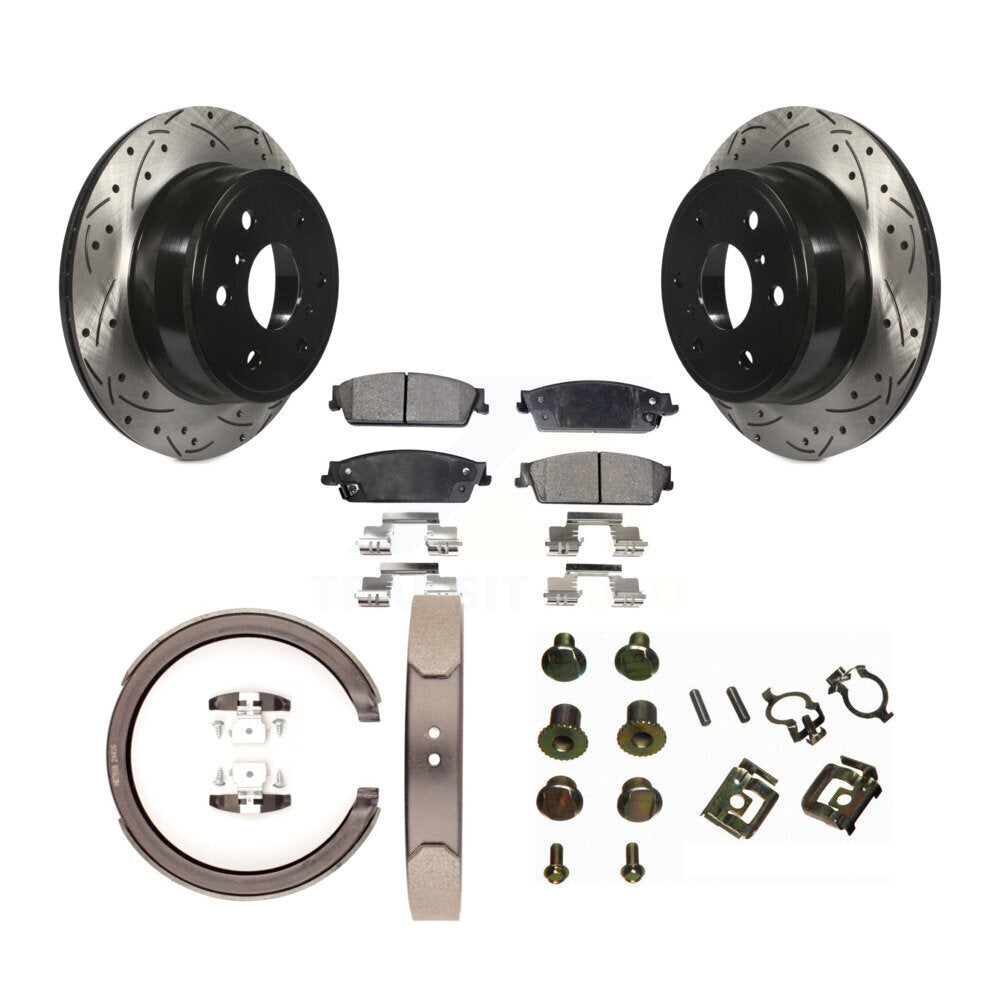 Disque arrière, Rotors percés et fendus, plaquettes en céramique, Kit de quincaillerie pour chaussures de stationnement pour