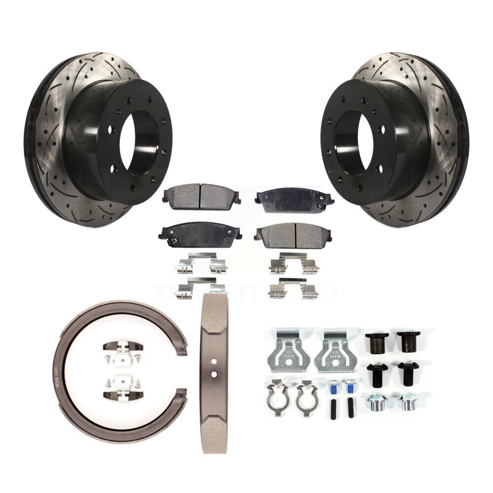 Disque arrière, Rotors percés et fendus, plaquettes en céramique, Kit de quincaillerie pour chaussures de stationnement pour