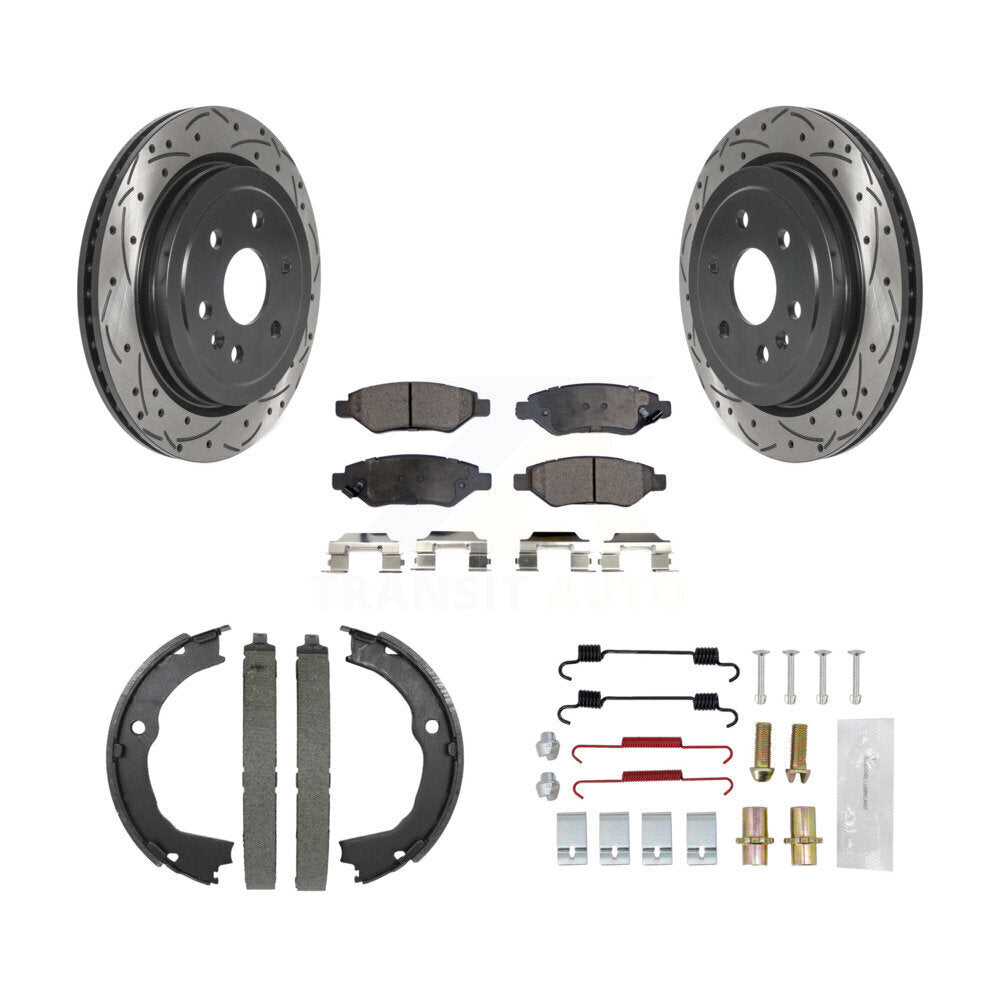 Disque arrière, Rotors percés et fendus, plaquettes en céramique, Kit de quincaillerie pour chaussures de stationnement pour