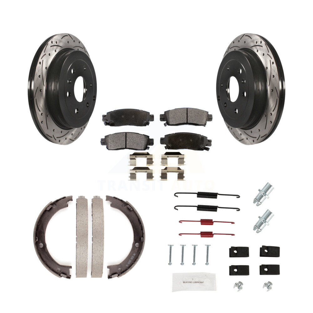 Disque arrière, Rotors percés et fendus, plaquettes en céramique, Kit de quincaillerie pour chaussures de stationnement pour