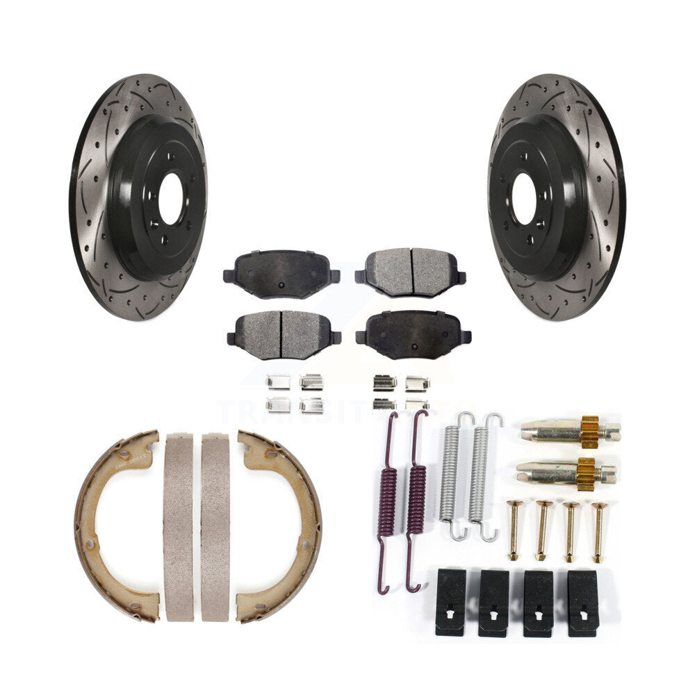Disque arrière, Rotors percés et fendus, plaquettes en céramique, Kit de quincaillerie pour chaussures de stationnement pour