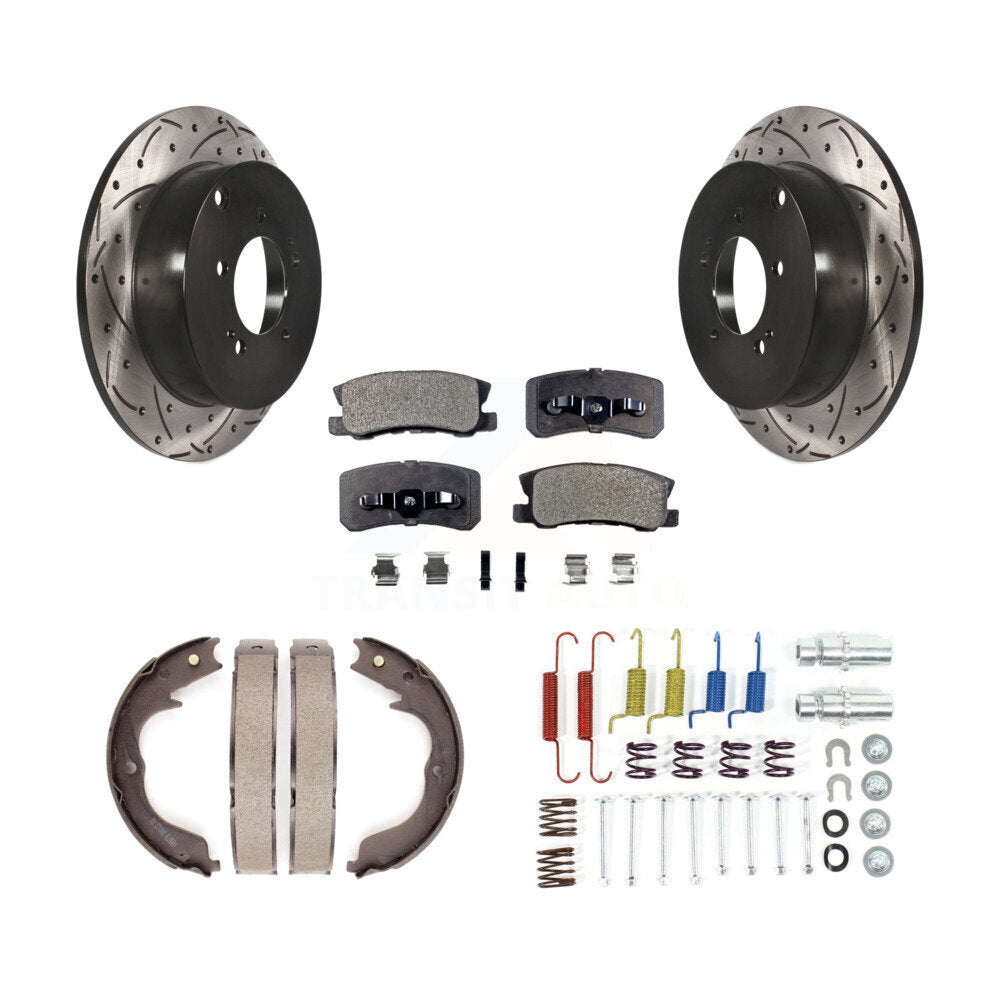 Disque arrière, Rotors percés et fendus, plaquettes en céramique, Kit de quincaillerie pour chaussures de stationnement pour