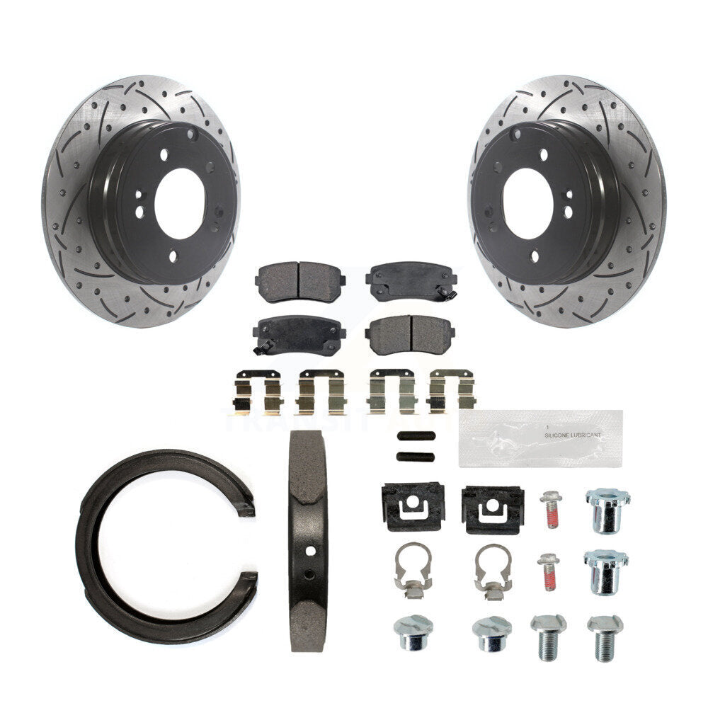Disque arrière, Rotors percés et fendus, plaquettes en céramique, Kit de quincaillerie pour chaussures de stationnement pour