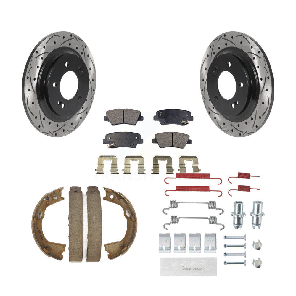 Disque arrière, Rotors percés et fendus, plaquettes en céramique, Kit de quincaillerie pour chaussures de stationnement pour