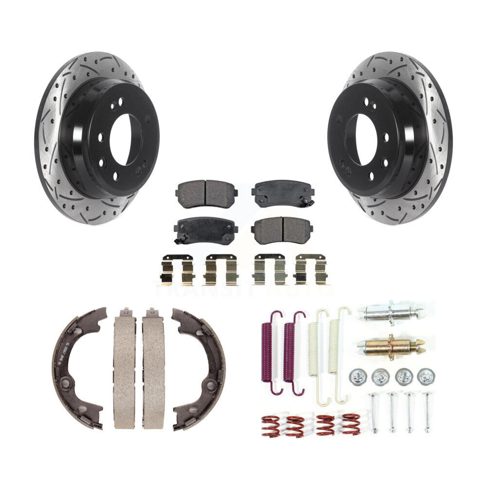 Disque arrière, Rotors percés et fendus, plaquettes en céramique, Kit de quincaillerie pour chaussures de stationnement pour