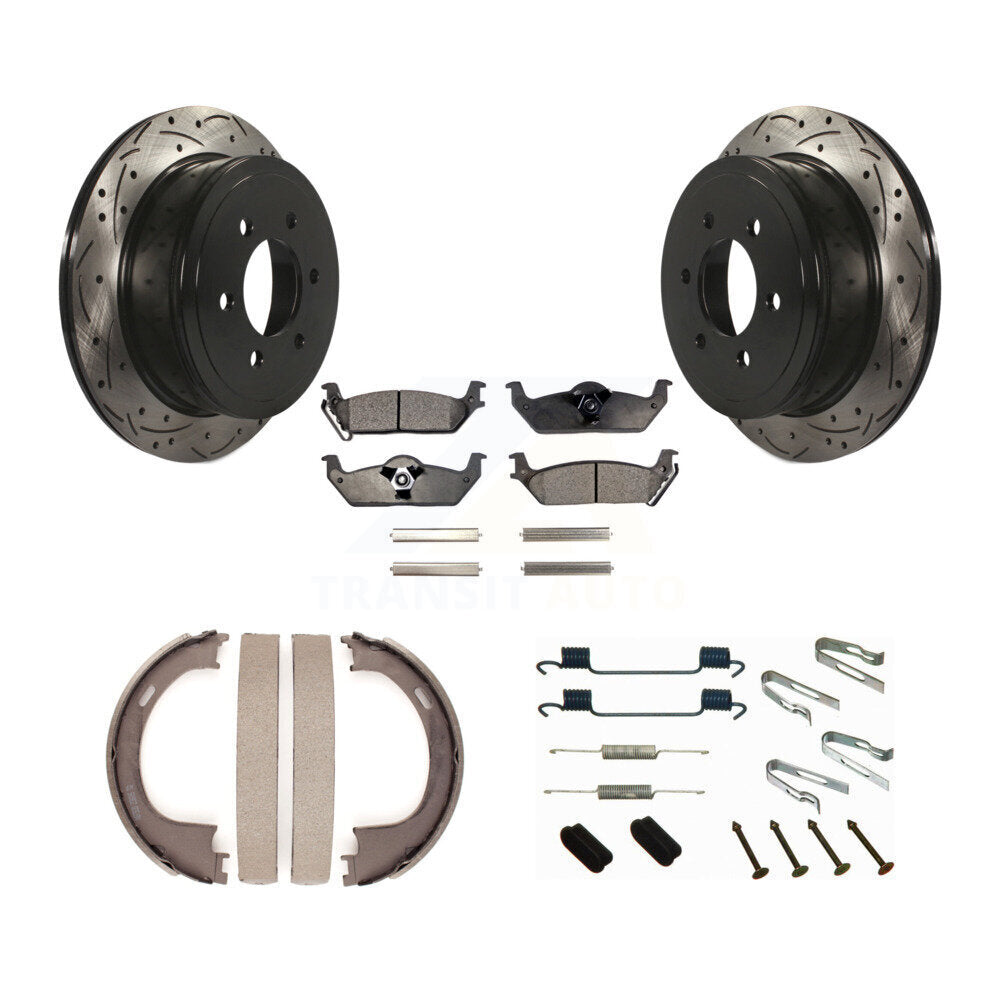 Disque arrière, Rotors percés et fendus, plaquettes en céramique, Kit de quincaillerie pour chaussures de stationnement pour
