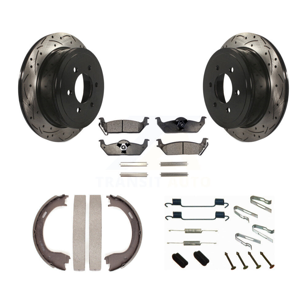 Disque arrière, Rotors percés et fendus, plaquettes en céramique, Kit de quincaillerie pour chaussures de stationnement pour