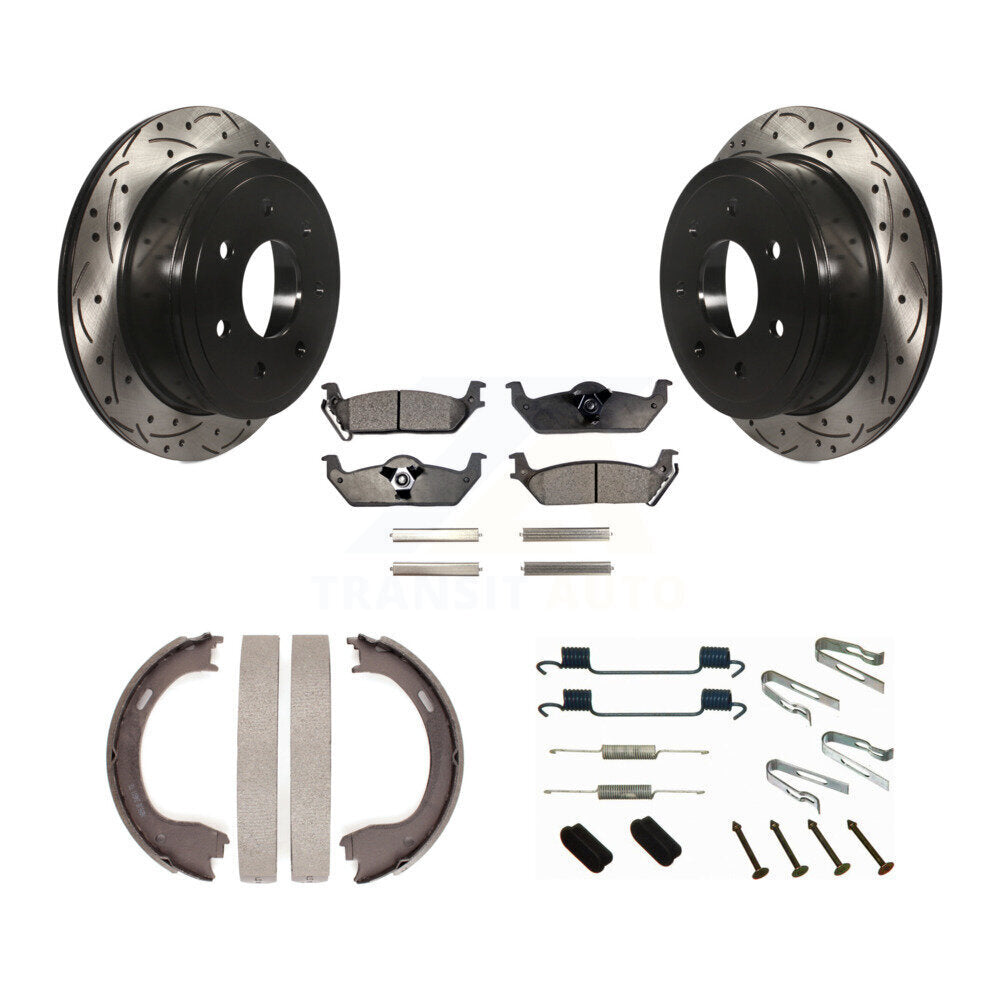Disque arrière, Rotors percés et fendus, plaquettes en céramique, Kit de quincaillerie pour chaussures de stationnement pour