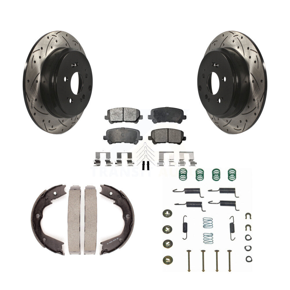 Disque arrière, Rotors percés et fendus, plaquettes en céramique, Kit de quincaillerie pour chaussures de stationnement pour