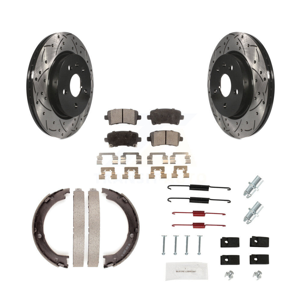 Disque arrière, Rotors percés et fendus, plaquettes en céramique, Kit de quincaillerie pour chaussures de stationnement pour