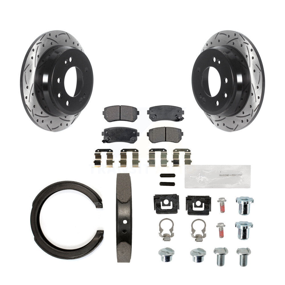 Disque arrière, Rotors percés et fendus, plaquettes en céramique, Kit de quincaillerie pour chaussures de stationnement pour