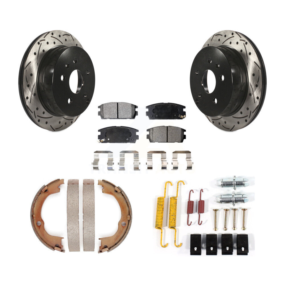 Disque arrière, Rotors percés et fendus, plaquettes en céramique, Kit de quincaillerie pour chaussures de stationnement pour