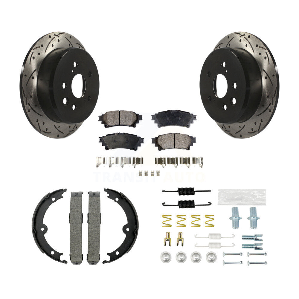 Disque arrière, Rotors percés et fendus, plaquettes en céramique, Kit de quincaillerie pour chaussures de stationnement pour