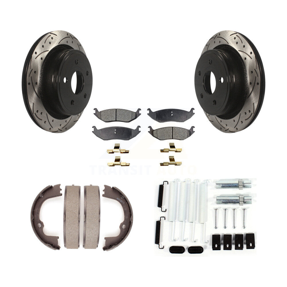Disque arrière, Rotors percés et fendus, plaquettes en céramique, Kit de quincaillerie pour chaussures de stationnement pour
